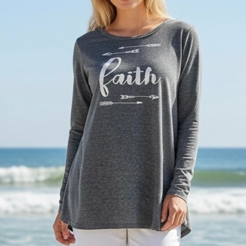 Faith‎ Arrow Graphic 3/4 Sleeve Tunic Top Women 2X Gray Christian Inspire Plus
